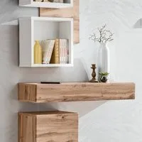 Elyria Rectangular Wall Shelf with Drawer - Wotan Oak