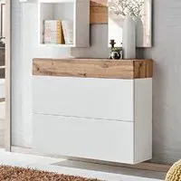 Elyria Shoe Cabinet with 2 Flip Doors - White, Wotan Oak