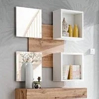 Elyria Wall Shelf with 2 Mirrors - White, Wotan Oak