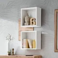 Elyria Wall Shelf with 2 Shelves - White, Wotan Oak