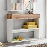 Elyria Wall Shelf with Drawer - White, Wotan Oak