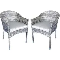 Elysia Rattan Armchairs with Cushion - Grey, Pair