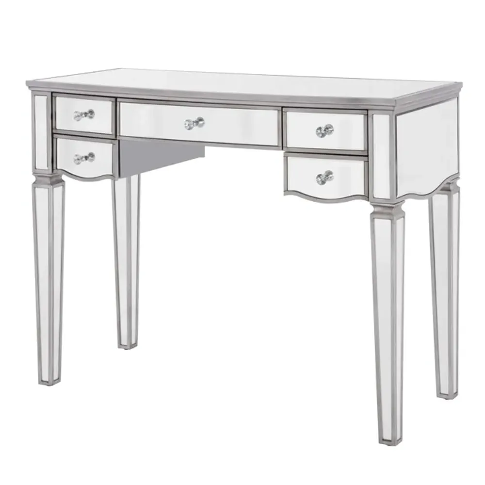 Elyssa Glass Dressing Table with 5 Drawers - Silver image
