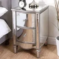 Elyssa Mirrored Bedside Cabinet with 2 Drawers - Silver
