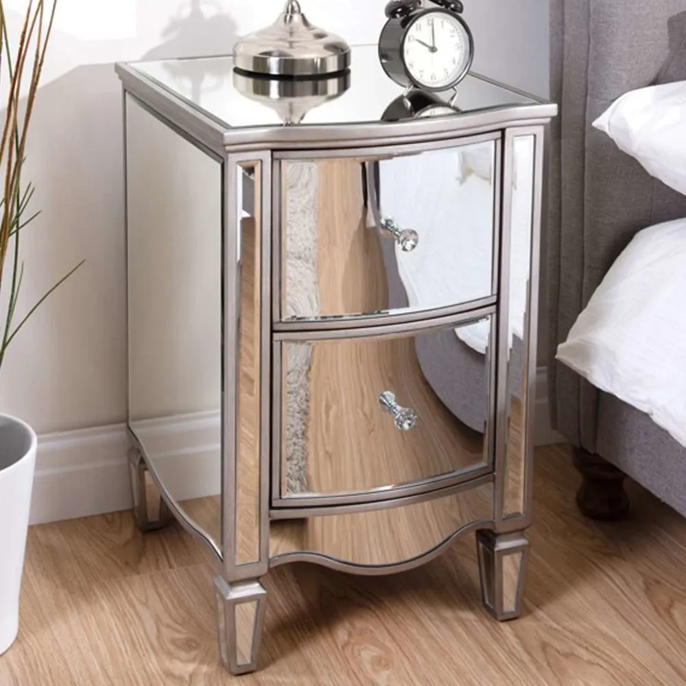 Elyssa Mirrored Bedside Cabinet with 2 Drawers - Silver image