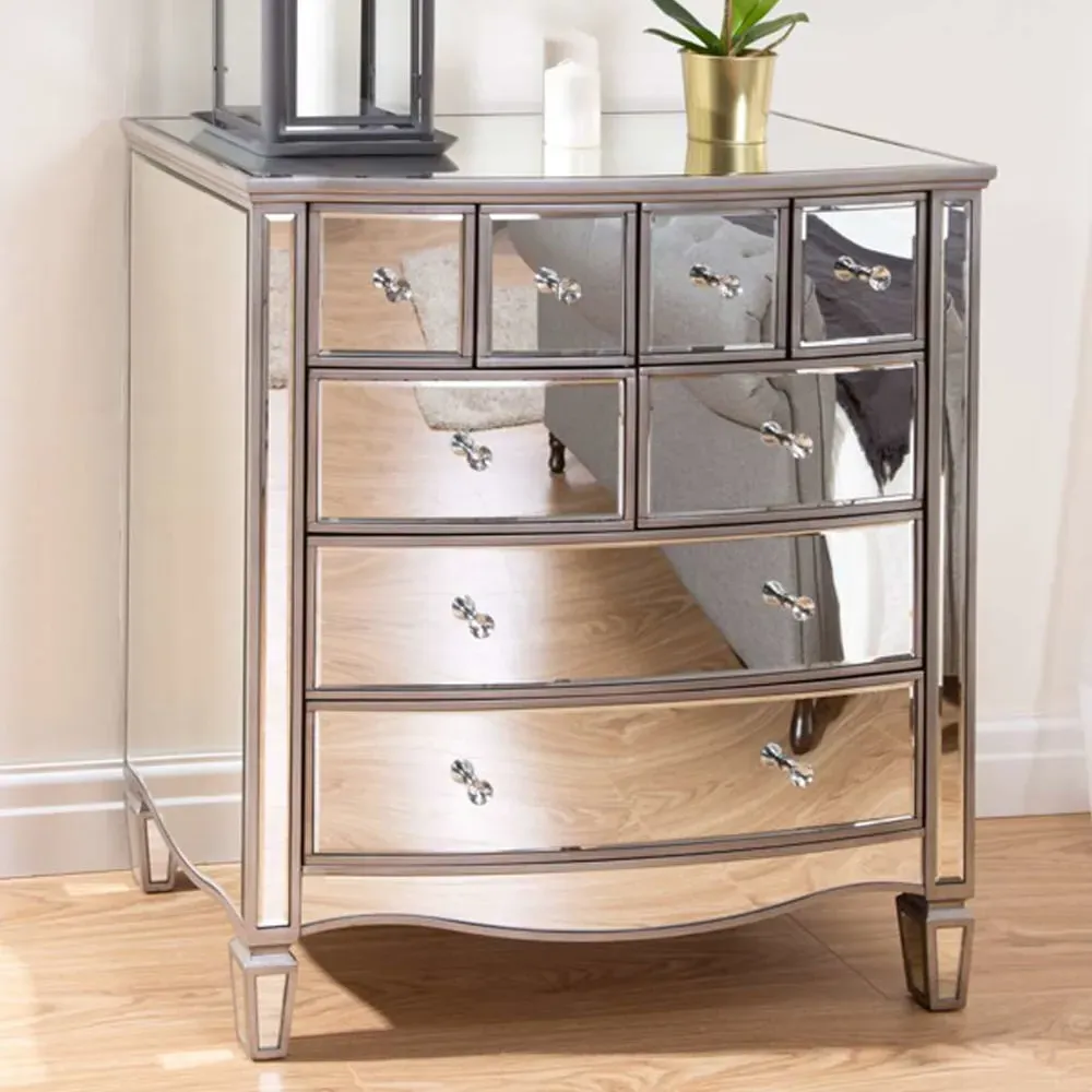 Elyssa Mirrored Chest of 8 Drawers - Silver