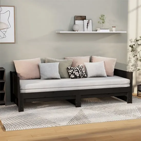 Emeric Single Pull-out Day Bed - Black, Pine Wood image
