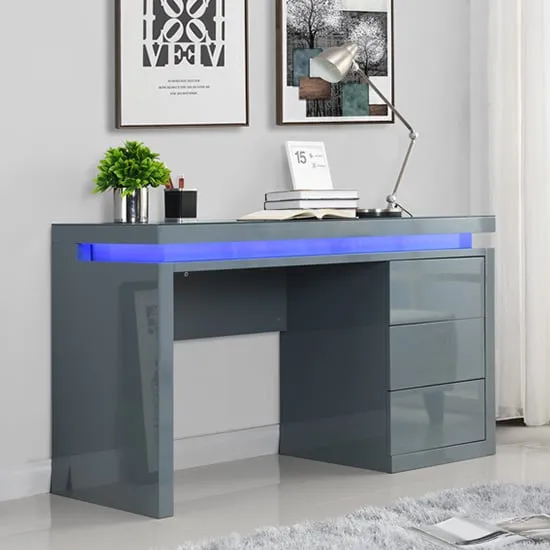 Emerson Computer Desk with LED Lighting - Grey, MDF