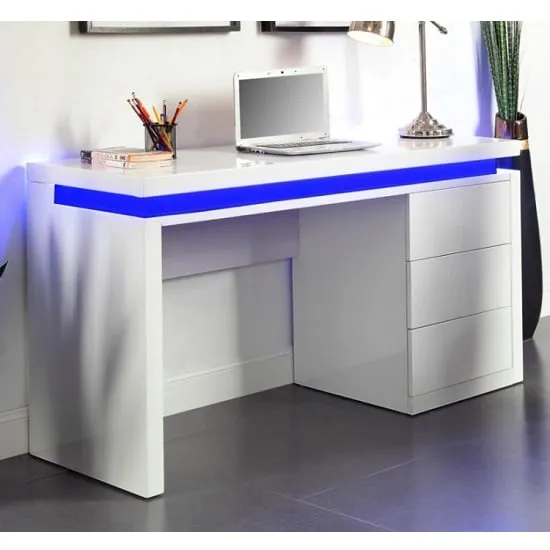 Emerson Computer Desk with LED Lighting - White, MDF image