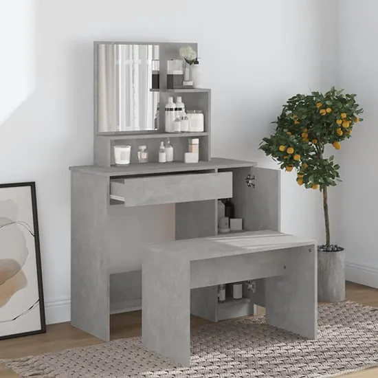 Emery Dressing Table Set with Stool - Concrete Effect image