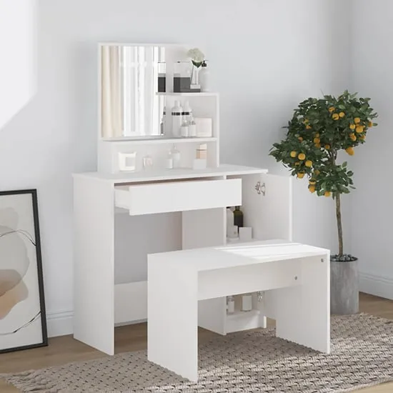Emery Dressing Table Set with Stool - White, Engineered Wood
