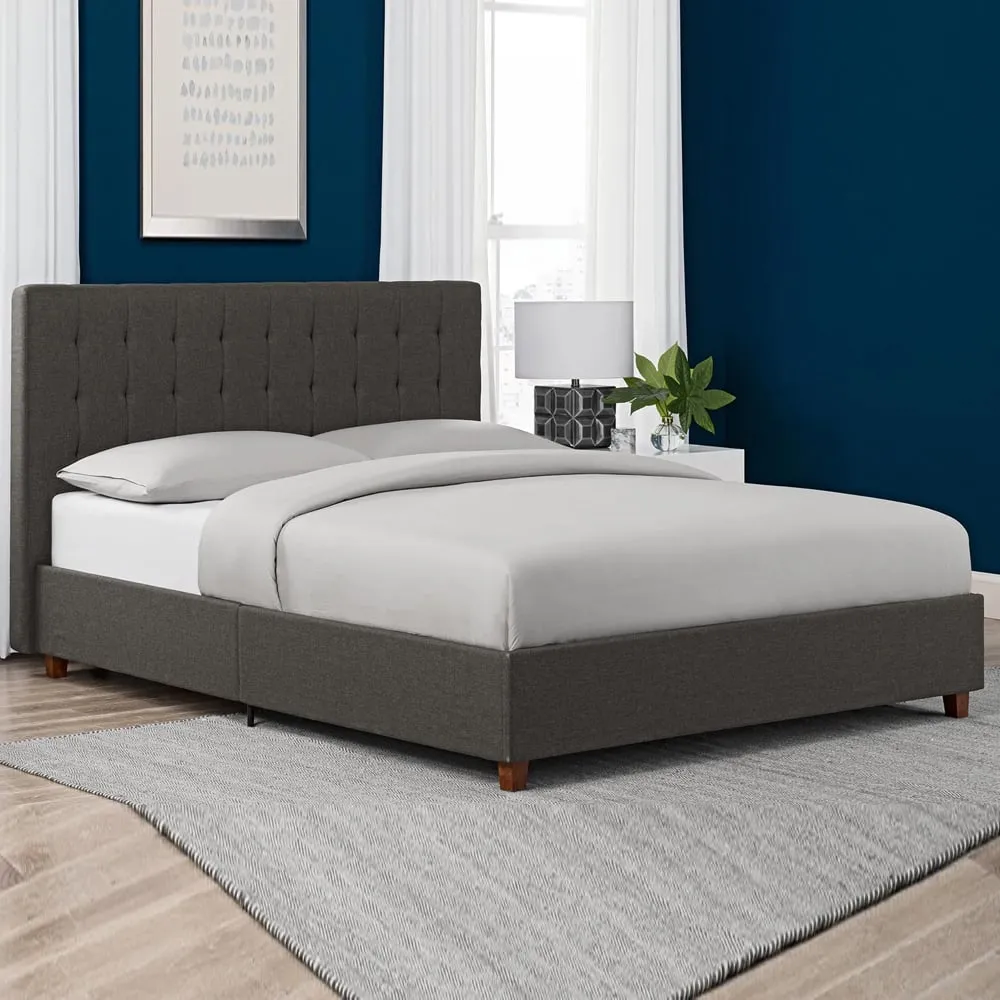 Emilia Double Bed - Grey, Fabric