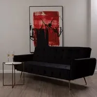 Emiw Upholstered Sofa Bed with Gold Legs - Black, Velvet