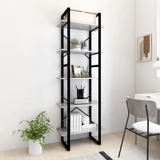 Emlen 5 Tier Bookcase - Concrete Effect, Chipboard