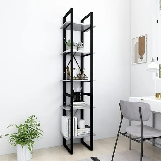 Emlen 5 Tier Bookcase - Concrete Effect, Chipboard image