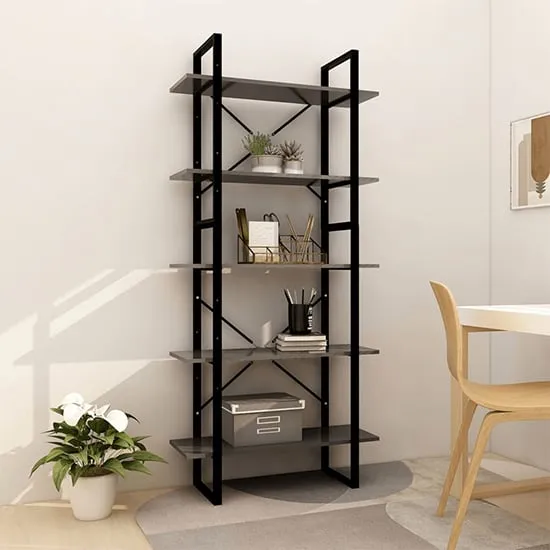 Emlen 5 Tier Bookcase - Grey, Chipboard
