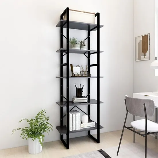 Emlen 5 Tier Bookcase - Grey, Chipboard