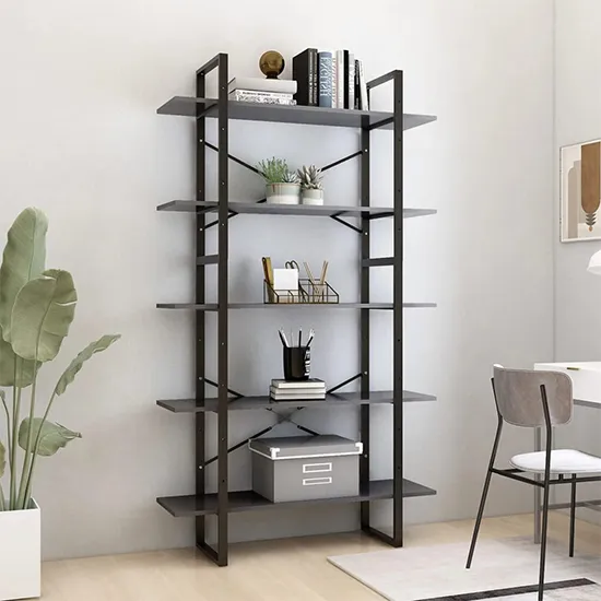 Emlen 5 Tier Bookcase - Grey, Chipboard