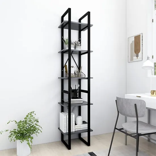 Emlen 5 Tier Bookcase - Grey, Chipboard