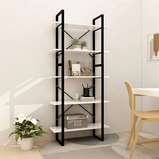 Emlen 5 Tier Bookcase - White, Chipboard