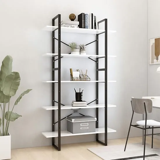 Emlen 5 Tier Bookcase - White, Chipboard