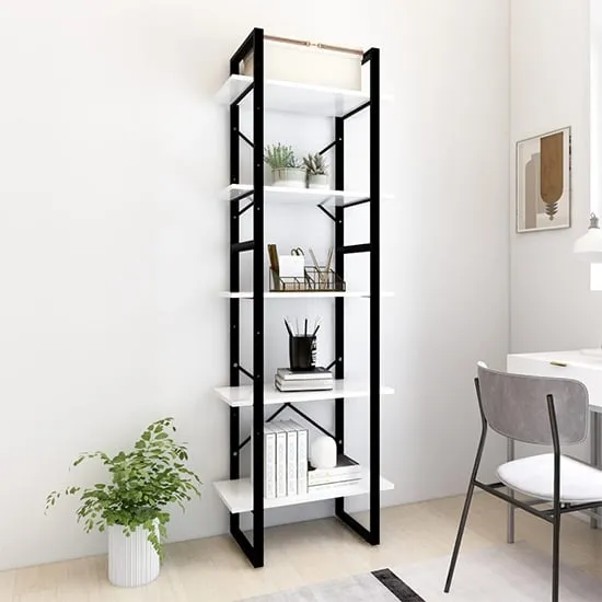 Emlen 5 Tier Bookcase - White, Chipboard