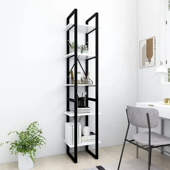 Emlen 5 Tier Bookcase - White, Chipboard