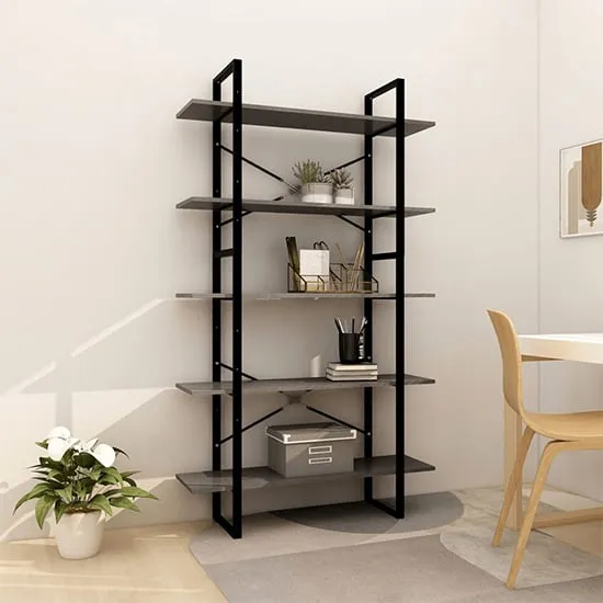 Emlen Extra Large 5 Tier Bookcase - Grey, Pinewood