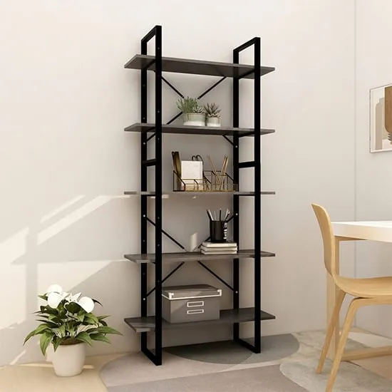 Emlen Large 5 Tier Bookcase - Grey, Pinewood