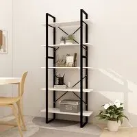 Emlen Large 5 Tier Bookcase - White, Pinewood