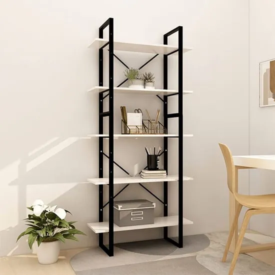 Emlen Large 5 Tier Bookcase - White, Pinewood