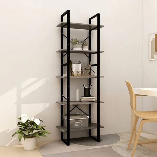 Emlen Medium 5 Tier Bookcase - Grey, Pinewood