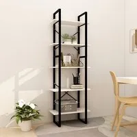 Emlen Medium 5 Tier Bookcase - White, Pinewood