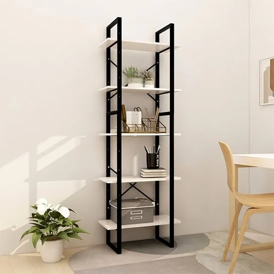 Emlen Medium 5 Tier Bookcase - White, Pinewood