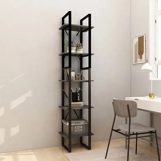 Emlen Small 5 Tier Bookcase - Grey, Pinewood image