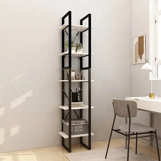 Emlen Small 5 Tier Bookcase - White, Pinewood