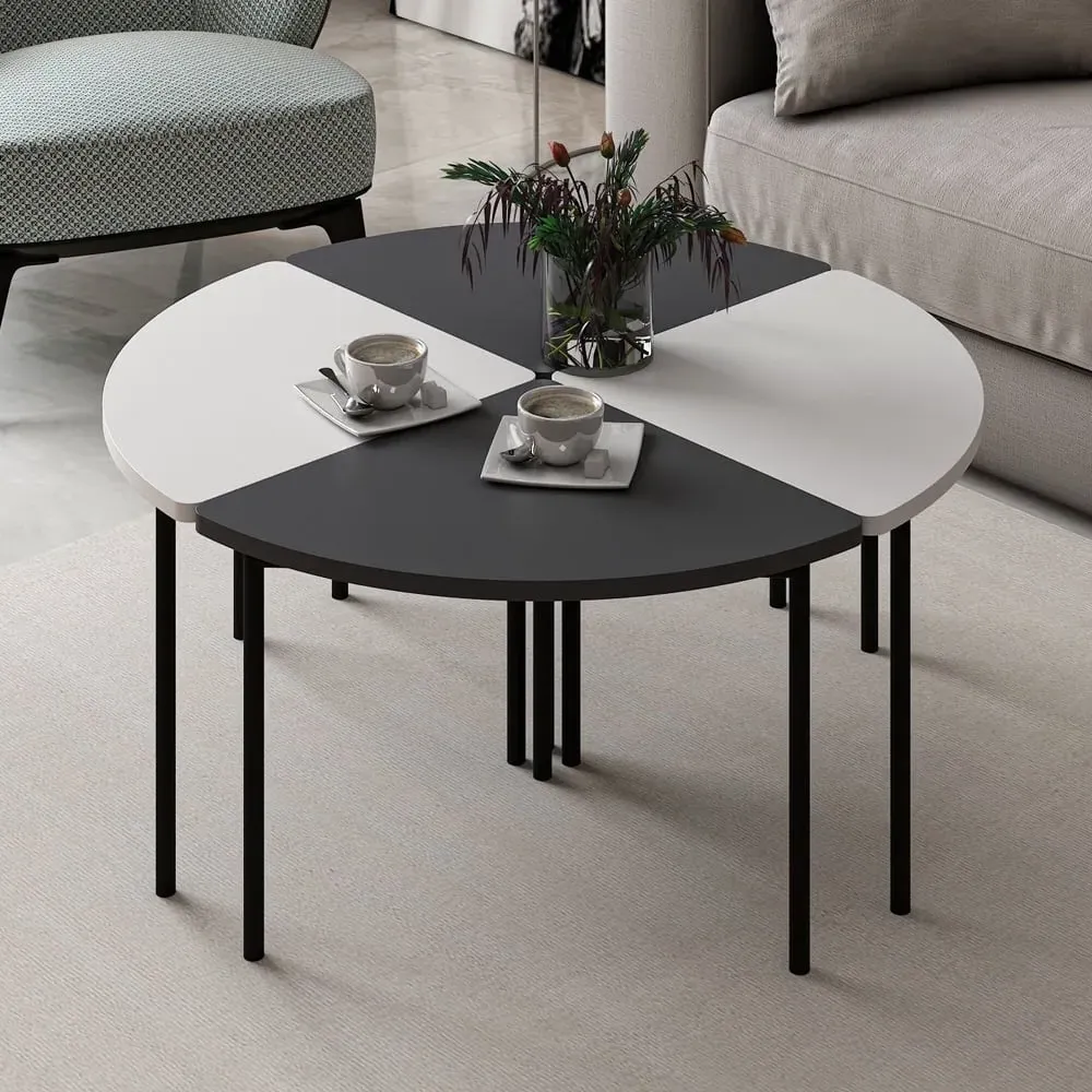 Emma Round Coffee Table - White & Anthracite, Melamine Particle Board product