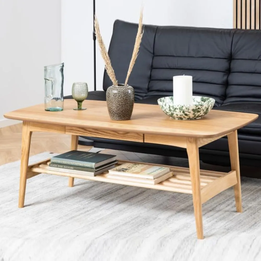 Emmet Rectangular Coffee Table with Drawer - Oak image