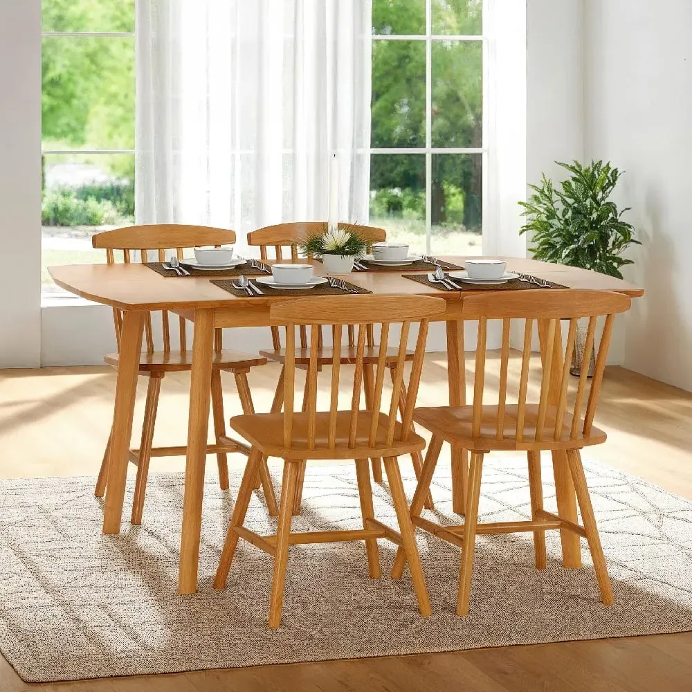 Emmett Extendable Dining Table with 4 Chairs - Natural Oak, Wood product