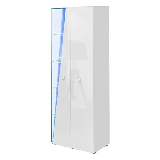 Emory Tall Display Cabinet with LED - White, High Gloss
