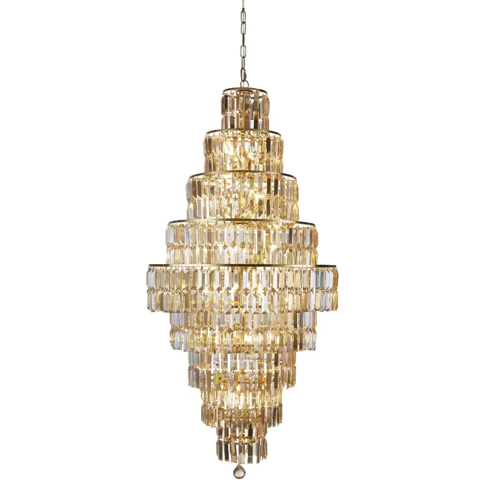 Empire 13 Light Pendant Light - Champagne Glass, Satin Brass