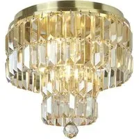 Empire 4 Light Flush Ceiling Light - Satin Brass, Champagne Crystal