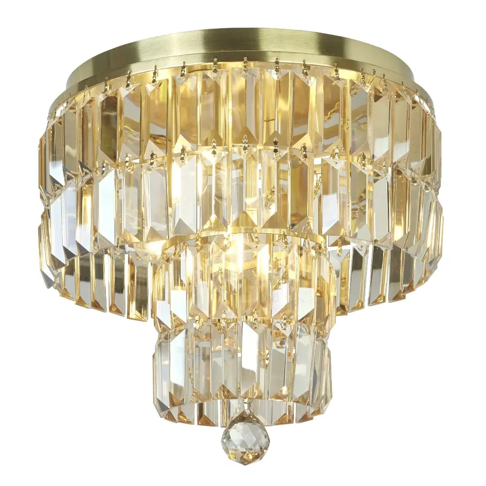 Empire 4 Light Flush Ceiling Light - Satin Brass, Champagne Crystal image