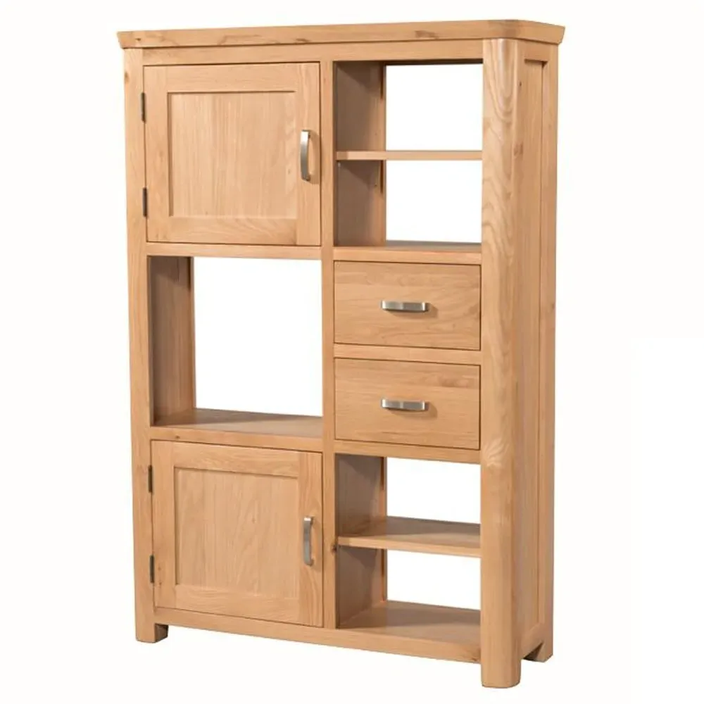 Empire High Display Cabinet with 2 Doors 2 Drawers - Oak