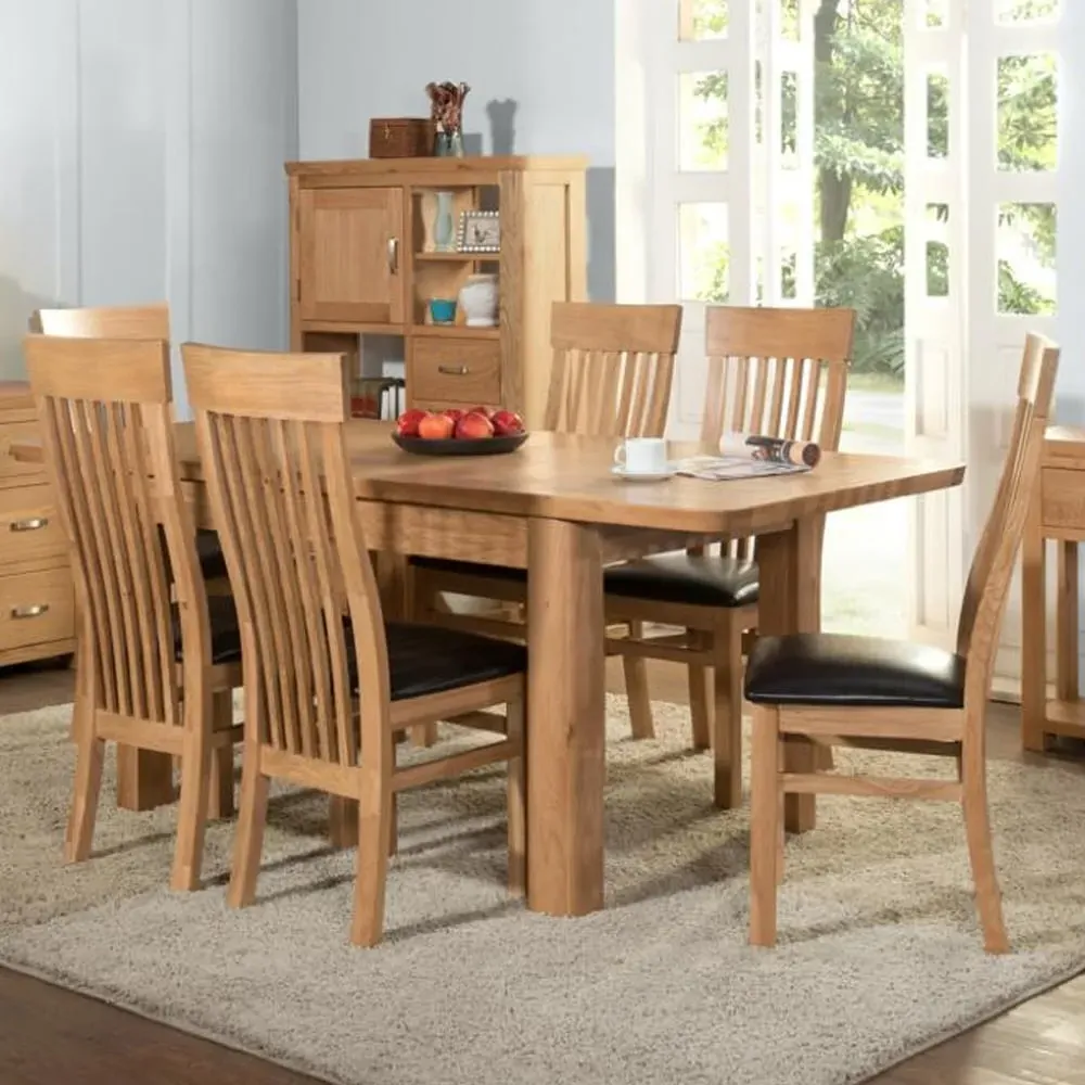 Empire Large Extending Dining Table with 6 Chairs - Oak, Brown