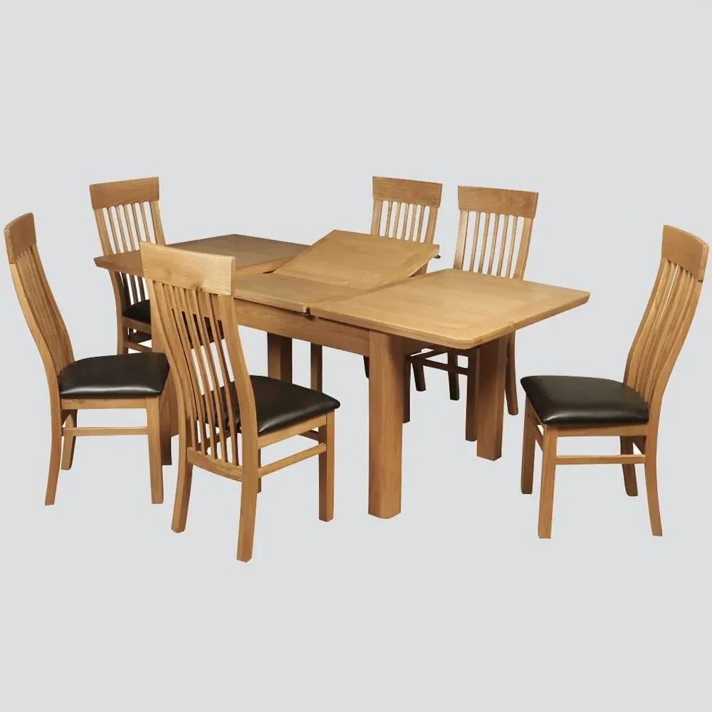 Empire Medium Extending Dining Table with 6 Chairs - Oak, Brown