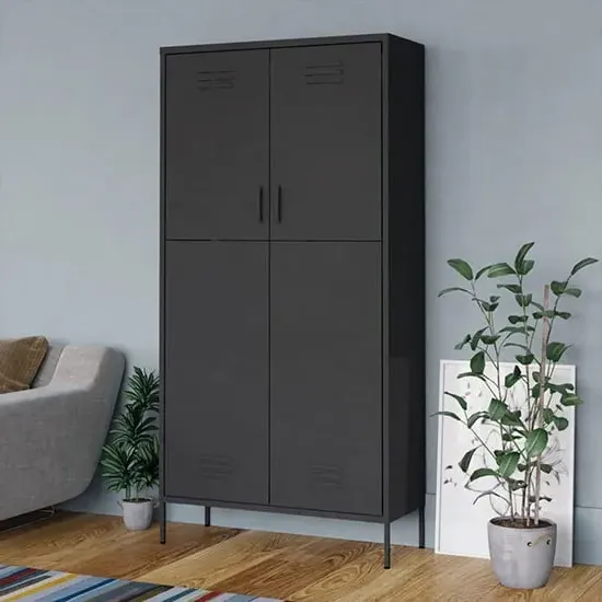 Emrik 2-Door Wardrobe with Storage - Anthracite, Steel