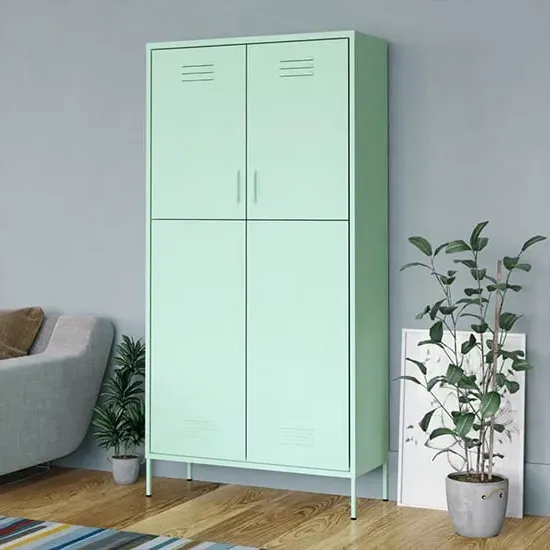 Emrik 2-Door Wardrobe with Storage - Mint, Steel image