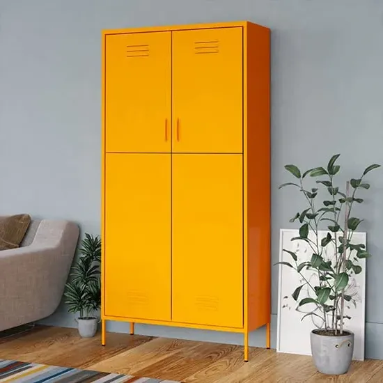 Emrik 2-Door Wardrobe with Storage - Mustard Yellow, Steel