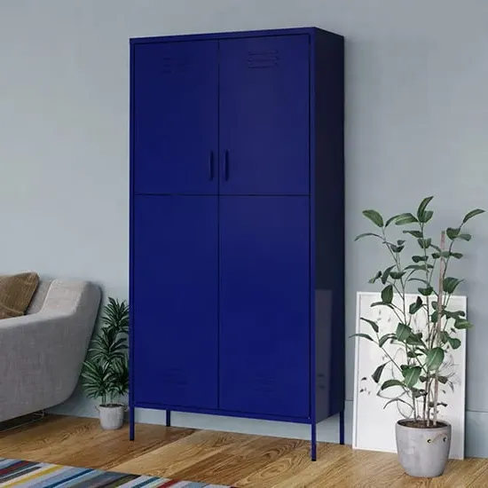 Emrik 2-Door Wardrobe with Storage - Navy Blue, Steel